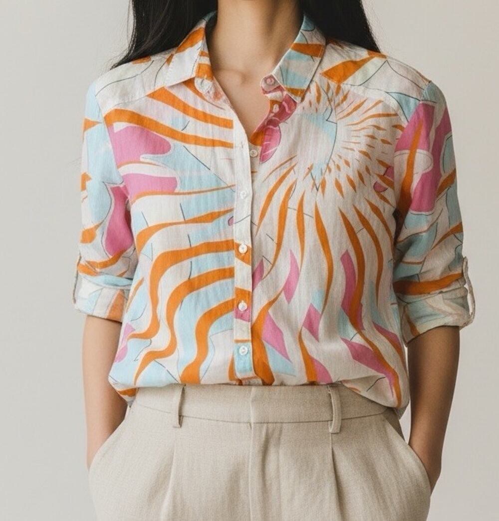 Anthropologie Maeve Floral Burst Button Down Shirt Womens XS Pink Orange Top